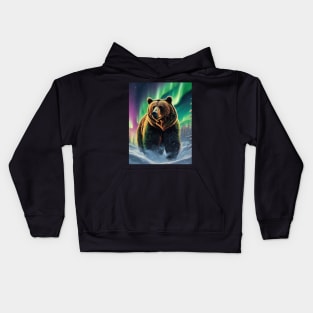 Brown Bear with Forest and Borealis, Colorful, Beautiful Kids Hoodie